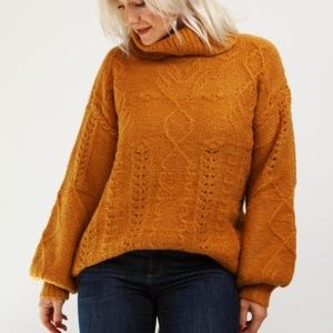 Oversize Cable-Knit Nordic Sweater Bell-Sleeves
